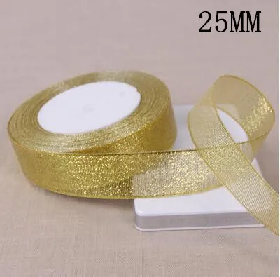 25mm gold 25y 3-50 мм Ручная работа Золотая и Серебряная лента 25 ярдов 22 м металлический блеск свадебное Рождественское украшение DIY тесьма карта Подарочная Упаковка - Цвет: 25mm gold 25y