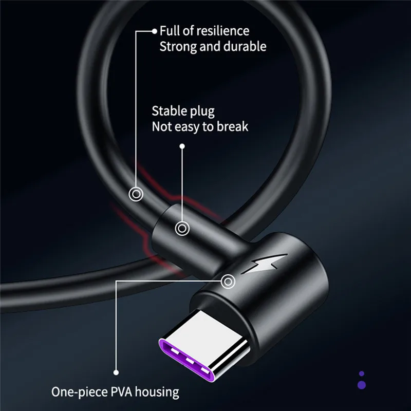 Фото Кабель USB Type-C 5 А 1 м 2 3 с круглой головкой 90 градусов Сверхбыстрая зарядка кабель Кабель USB Type-C 5 А 1 м 2 3 с круглой головкой 90 градусов Сверхбыстрая зарядка кабель
