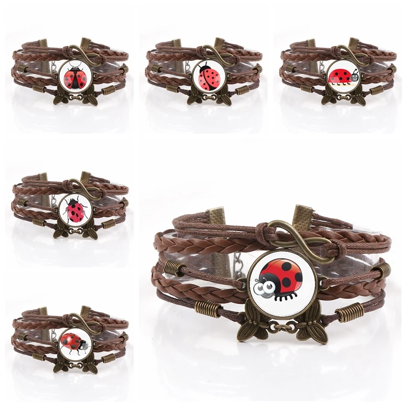 Сменная винтажная металлическая Красная божья коровка стеклянный кабошон