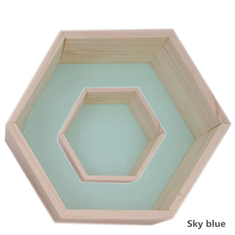 sky blue 2 шт./компл. Nordic шестиугольная полка органайзер Розовые Деревянные полки для ванной стены вешалка детская комната украшения Держатели и стойки для хранения - Цвет: sky blue