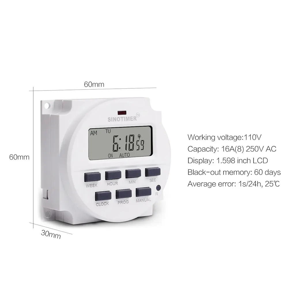 SINOTIMER 110V Weekly 7 Days Programmable Digital Time Switch Relay Timer Control for Electric Appliance 8 ON/OFF Setting | Инструменты