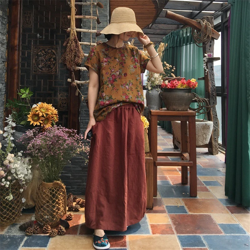 Женские футболки с цветочным принтом Johnature Винтажные Футболки круглым вырезом и