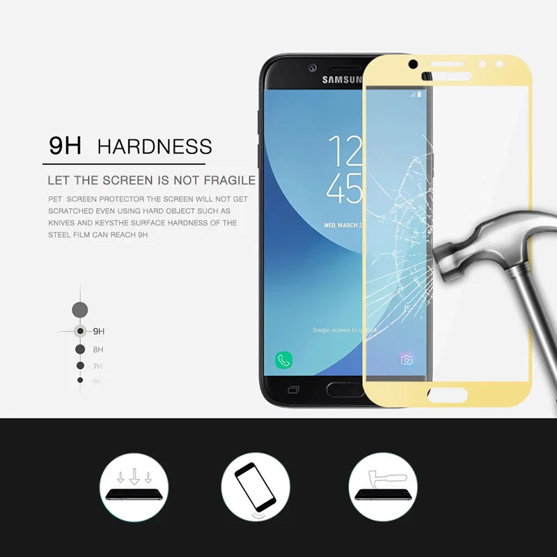 Для Samsung Galaxy J3 2017 полное покрытие закаленное стекло 9H Защита экрана Защитная