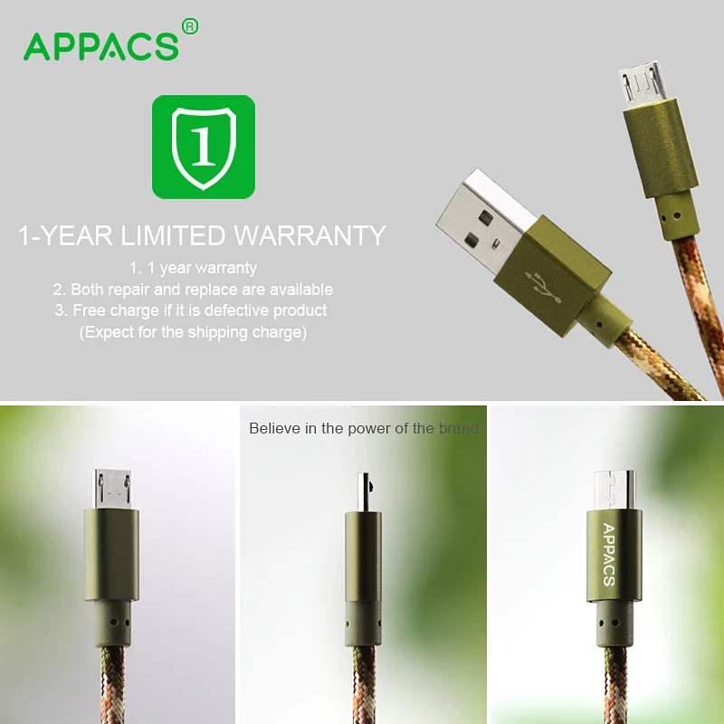 Micro USB Android зарядный кабель APPACS6.6Ft нейлоновый Плетеный высокоскоростной 2 0 к шнур