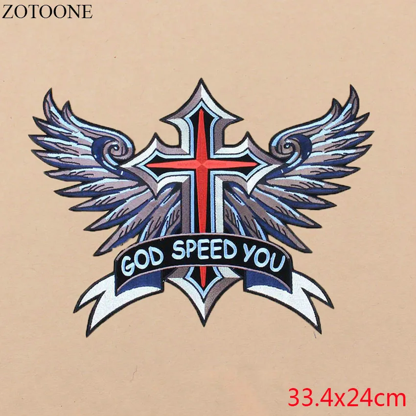 

ZOTOONE Large Back GOD APEED YOU Iron On Patches Clothing Jacket Skull Biker Punk Patch Applique Embroidered Eagle Wing Rock E1