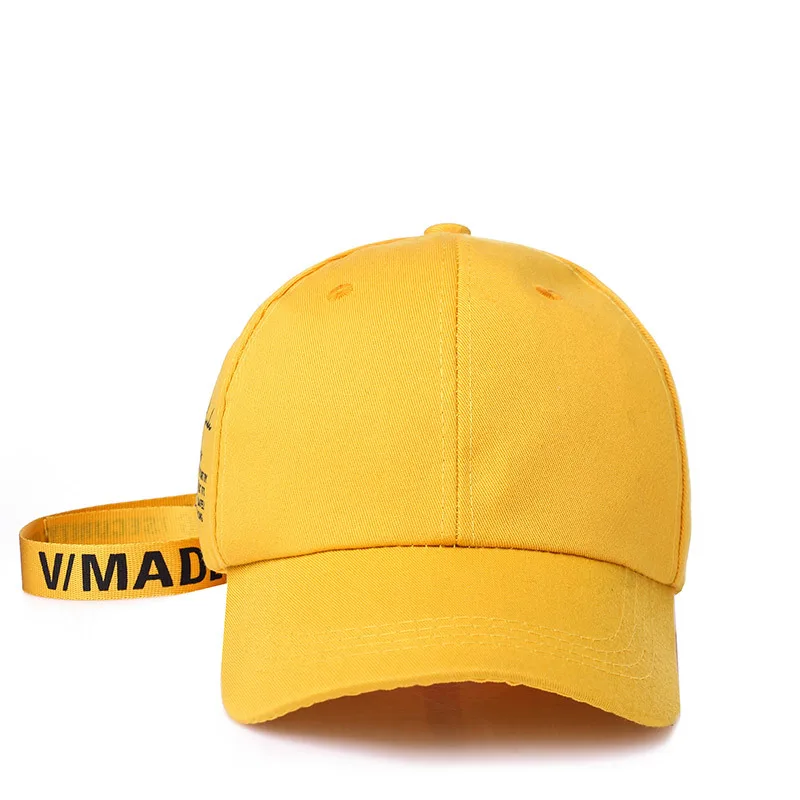 2019 Women Baseball Cap Korea Star Yellow Black Curved Dad Hats Men Lover Letter Print Hip Hop Snapback Caps Long Strap | Аксессуары для