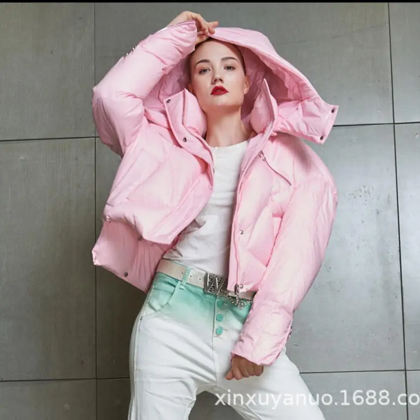 pink 90% утиный пух, пальто,, модный бренд, рукав «летучая мышь», пуховик, женский, зимний Размер, роскошное, с капюшоном, толстое, теплое, пуховое пальто, wj2592 - Цвет: pink