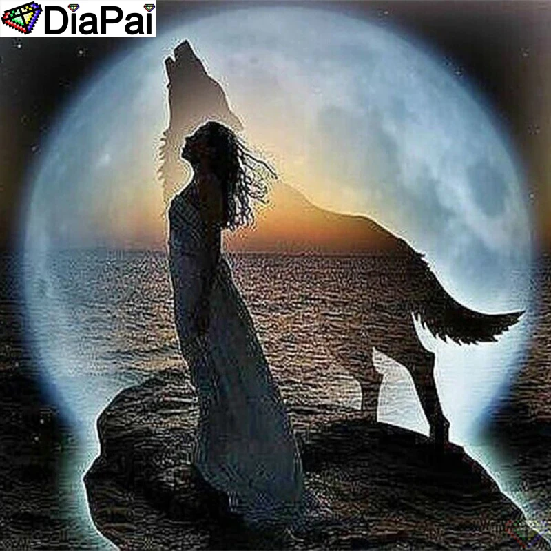 

DiaPai Diamond Painting 5D DIY 100% Full Square/Round Drill "Wolf beauty moon" Diamond Embroidery Cross Stitch 3D Decor A24591