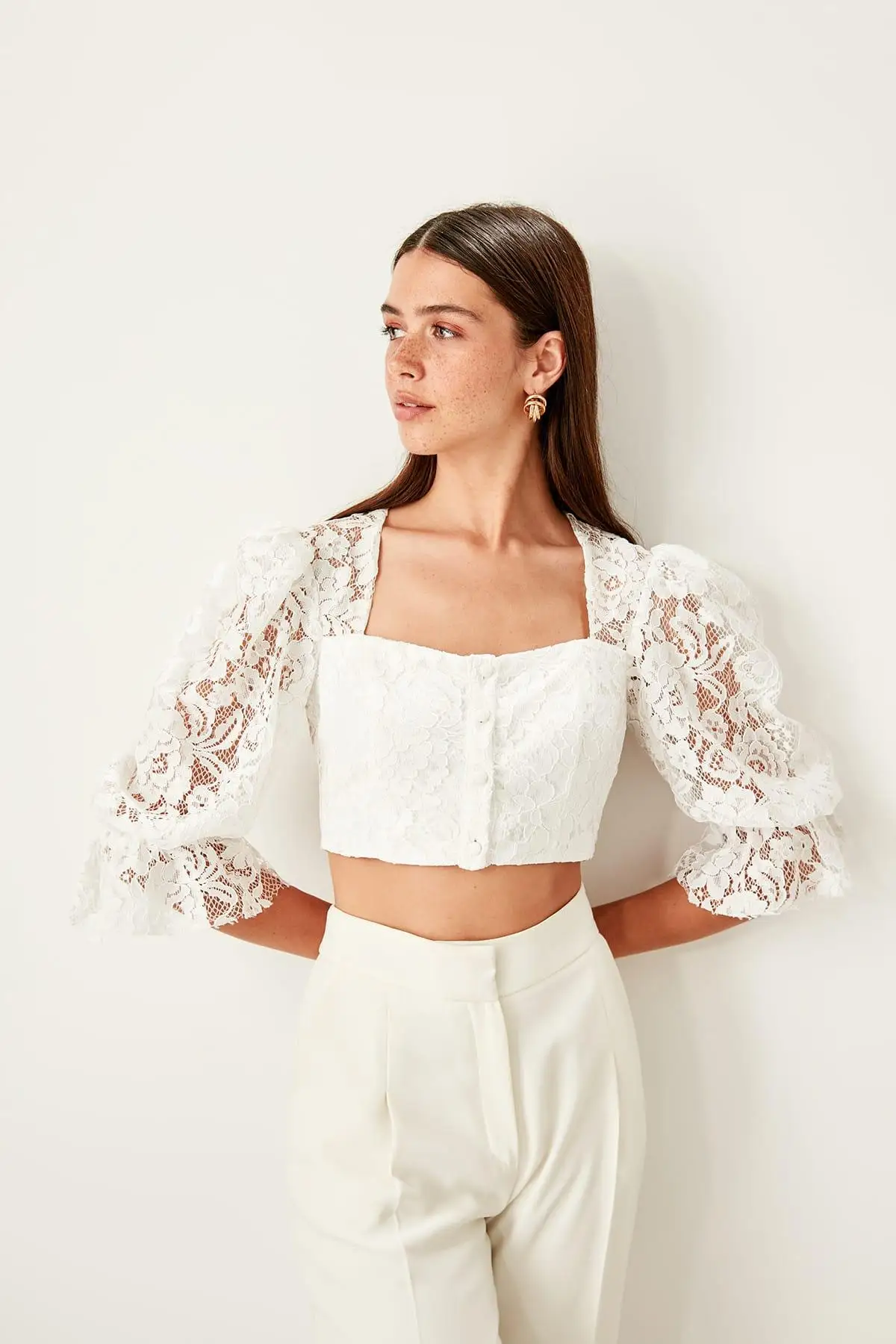 Trendyol Экрю Кружева Bluz TPRSS19BB0528 |