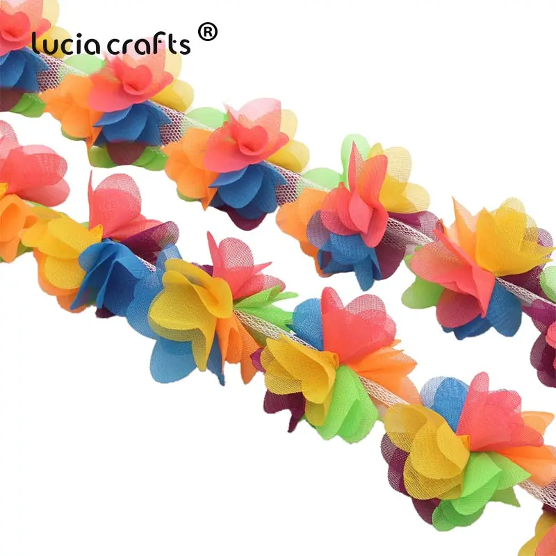 Lucia crafts ПРИБЛИЗИТЕЛЬНО 5,5 см 3D шифон цветы кружево отделка шитье поставки платье украшение кружевная ткань аппликация V0401