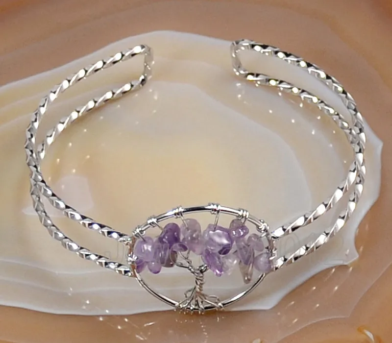 5 шт./лот Amethy st Gems Тоны Дерево жизни манжеты целительная Рейки Чакра чипы бисер