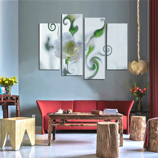 4 Piece Canvas Art Print Painting Poster Living Room Wall White Carnation Picture for Home Decoration Unframed Flower Decor | Дом и сад
