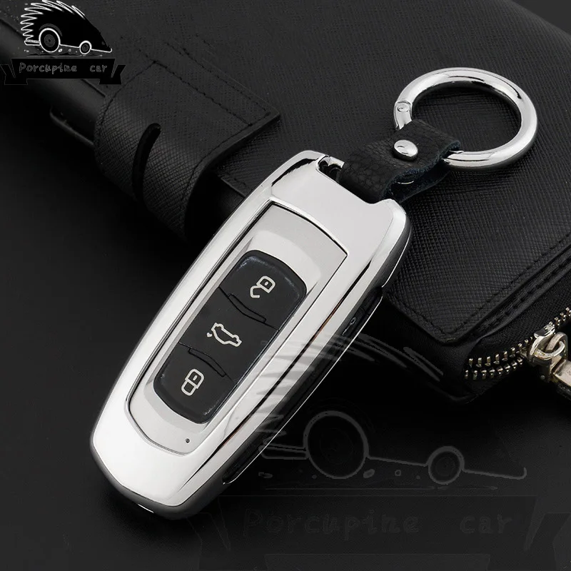 Брелок для ключей из цинкового сплава для Geely Новое 7 EC7 Emgrand EC715 EC718 Emgrand7 E7, RS, GT, GC9 Borui, Emgrand-EV, EV, крышка ключа автомобиля - Название цвета: Серебристый