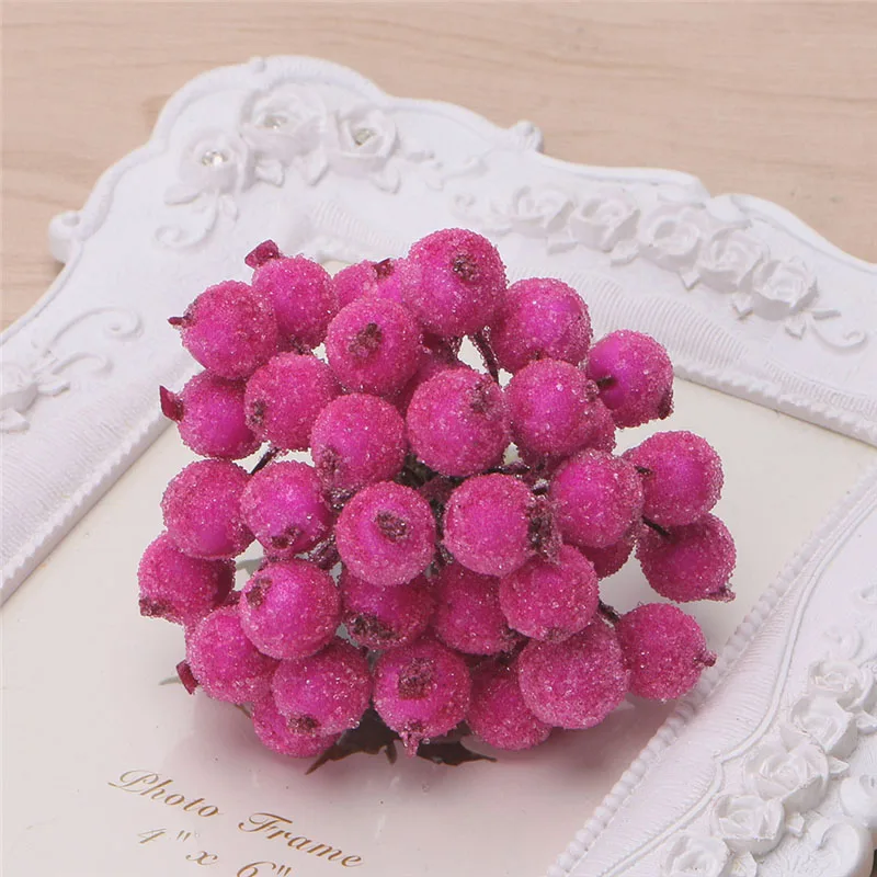 Hermosa Pink 40 шт. мини Поддельные фрукты стекло ягоды искусственный гранат красный букет цветов вишневого дерева тычинки Рождественские декоративные Двойные головки - Цвет: Hermosa Pink