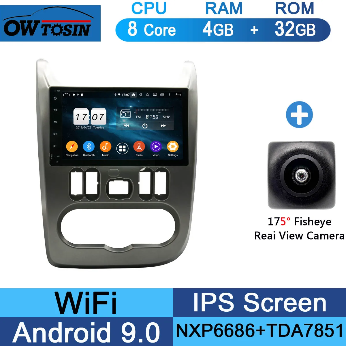 32G Fisheye Camera " Восьмиядерный Android 9,0 4G+ 64G Автомобильный dvd-плеер для Renault Logan Sandero Duster DACIA Logan Sandero автомобильный Радио gps Navi Parrot BT - Цвет: 32G Fisheye Camera