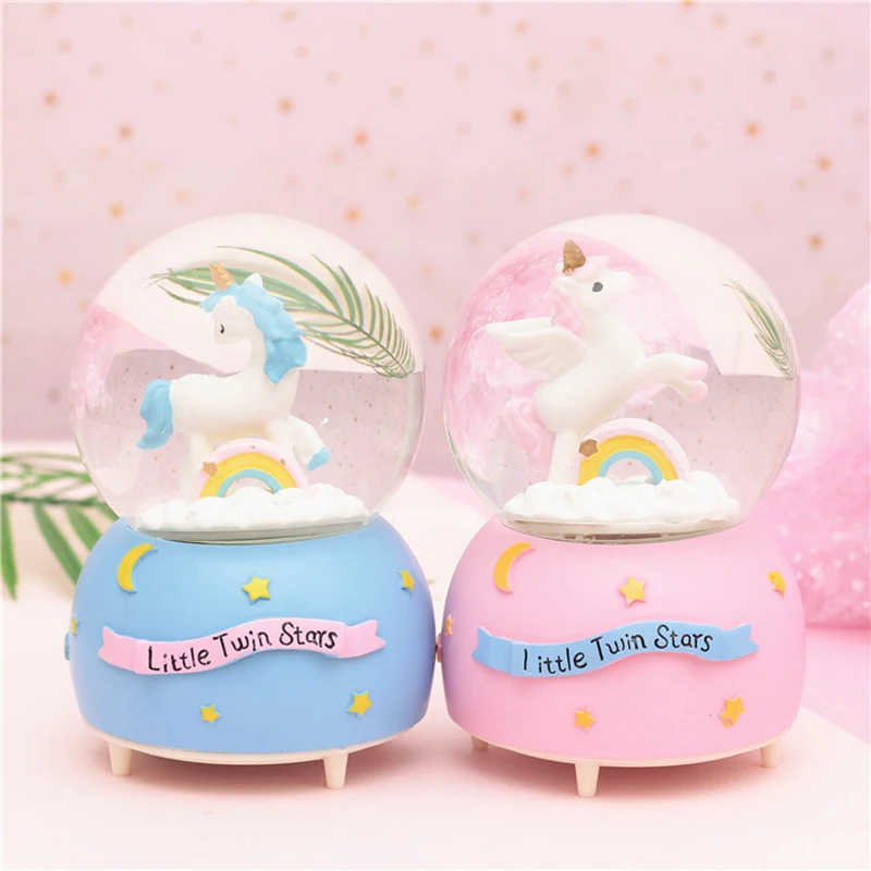 Cute Pink Unicorn Crystal Ball Music Box Gifts For The New Year Christmas Birthday Creative Crafts Home Desktop Decoration | Дом и сад