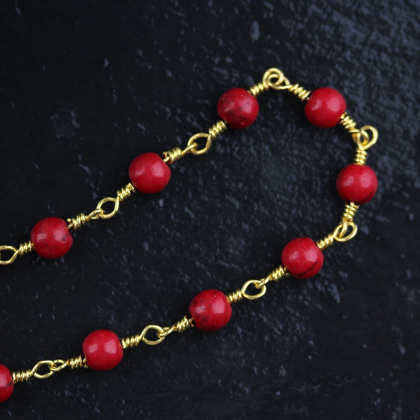 6 мм круглые красные бирюзовые цепочки Howlite украшения Покрытые Серебряной