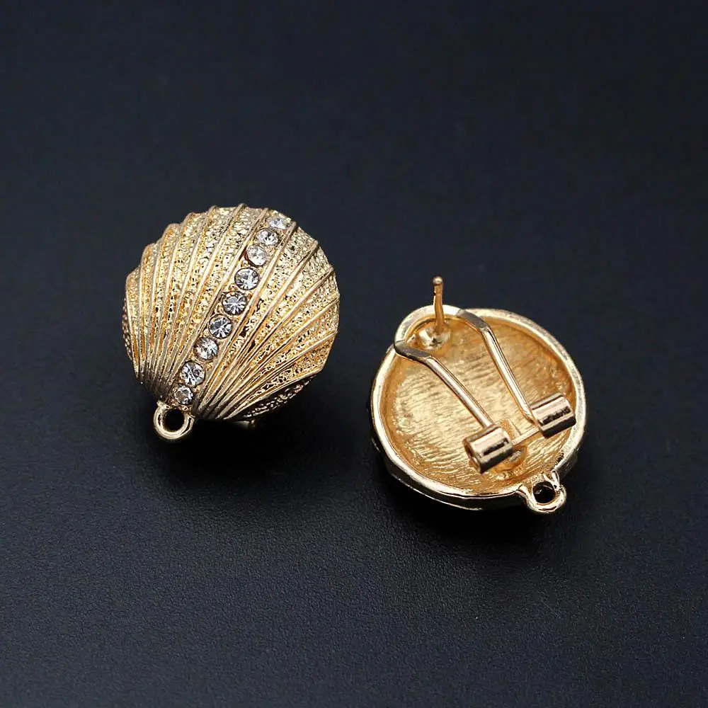 

African Earrings Post Loop Connectors Shell Shape Paved CZ Nigerian Chile Women Wedding Ear Clip Clasps Earring Findings DIY