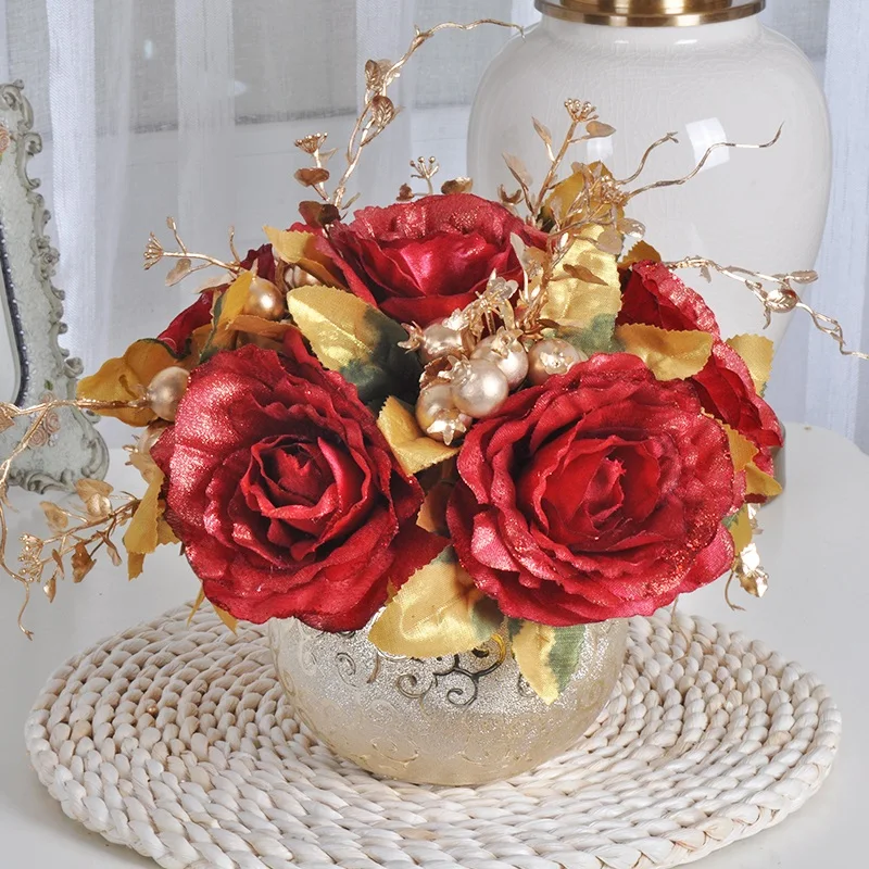 1 комплект искусственный цветок роза букет Европейский шар круглая Золотая