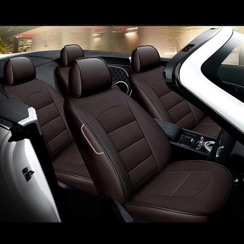 Coffee AUSFTORER чехлы из натуральной кожи под заказ для Volkswagen VW EOS 2007-2011 Чехлы для автомобильных сидений передние и задние аксессуары - Название цвета: Coffee