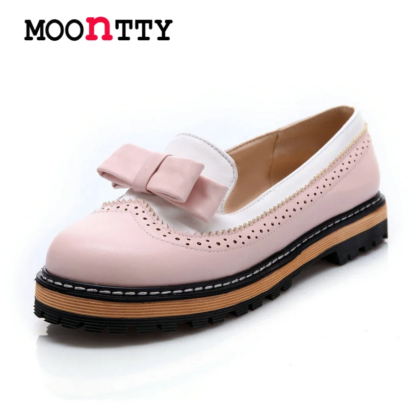 ESVEVA Spring/Autumn Slip On Round Toe Flat Women Shoes Mixed Color Lace Shallow Mouth PU Soft Leather Miss Shoes Size 34-43Pink