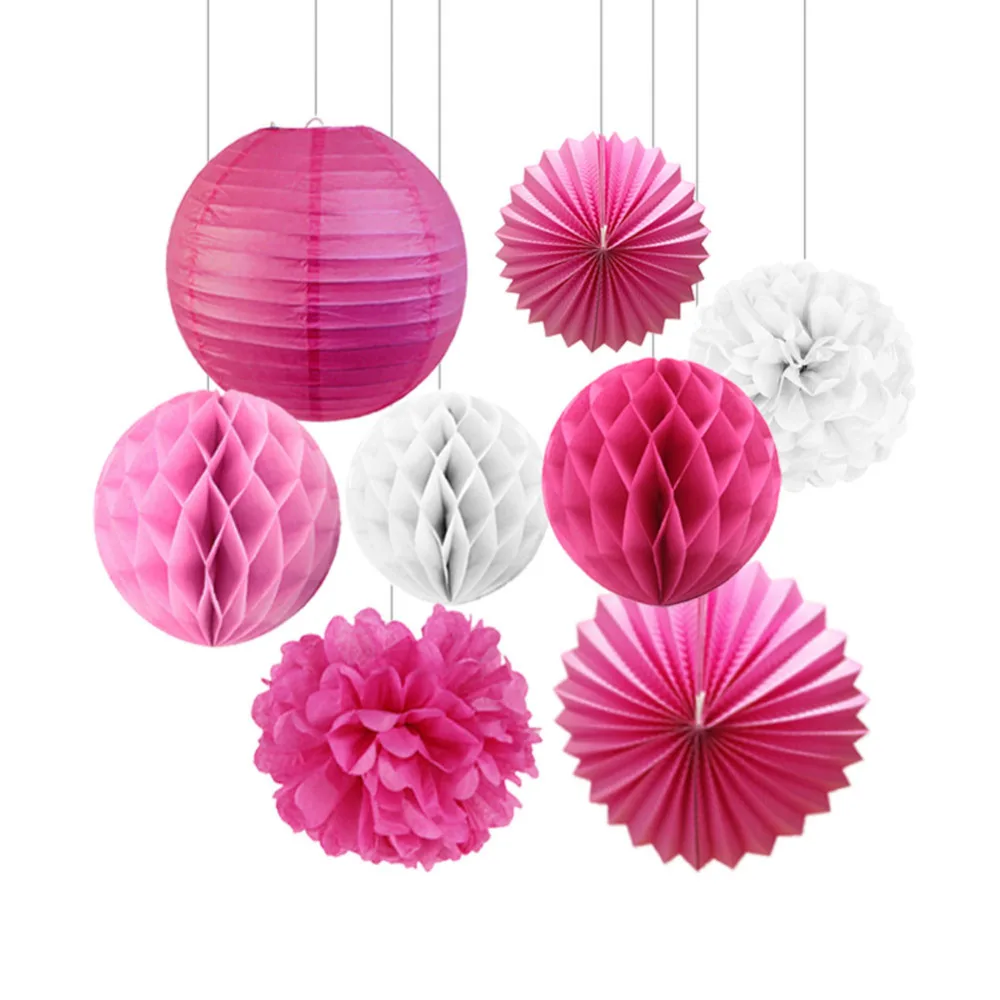 8 шт./компл. бумажные изделия Белый Розовый Фуксия украшения для свадьбы дня