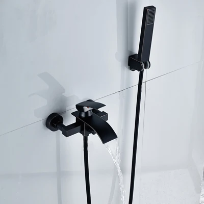 Style 2 Черный цвет Смесители Для ванны и душа водопад носик с ручной душ горячей и холодной воды смеситель кран - Цвет: Style 2