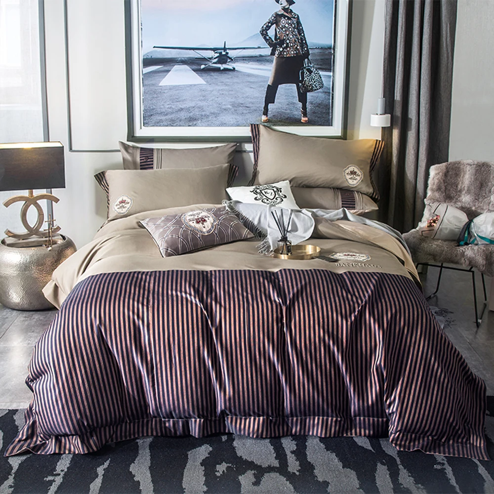 2018 роскошное постельное белье из египетского хлопка с коричневыми светло