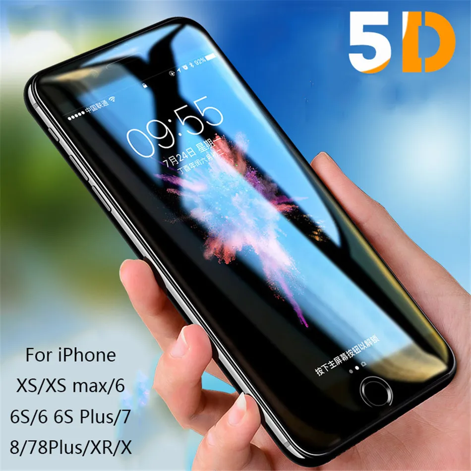 5D закаленное Стекло для iPhone XS MAX XR Экран протектор X с загнутыми краями на весь экран на защитной Стекло для iPhone 7 8 Plus 6 S Plus