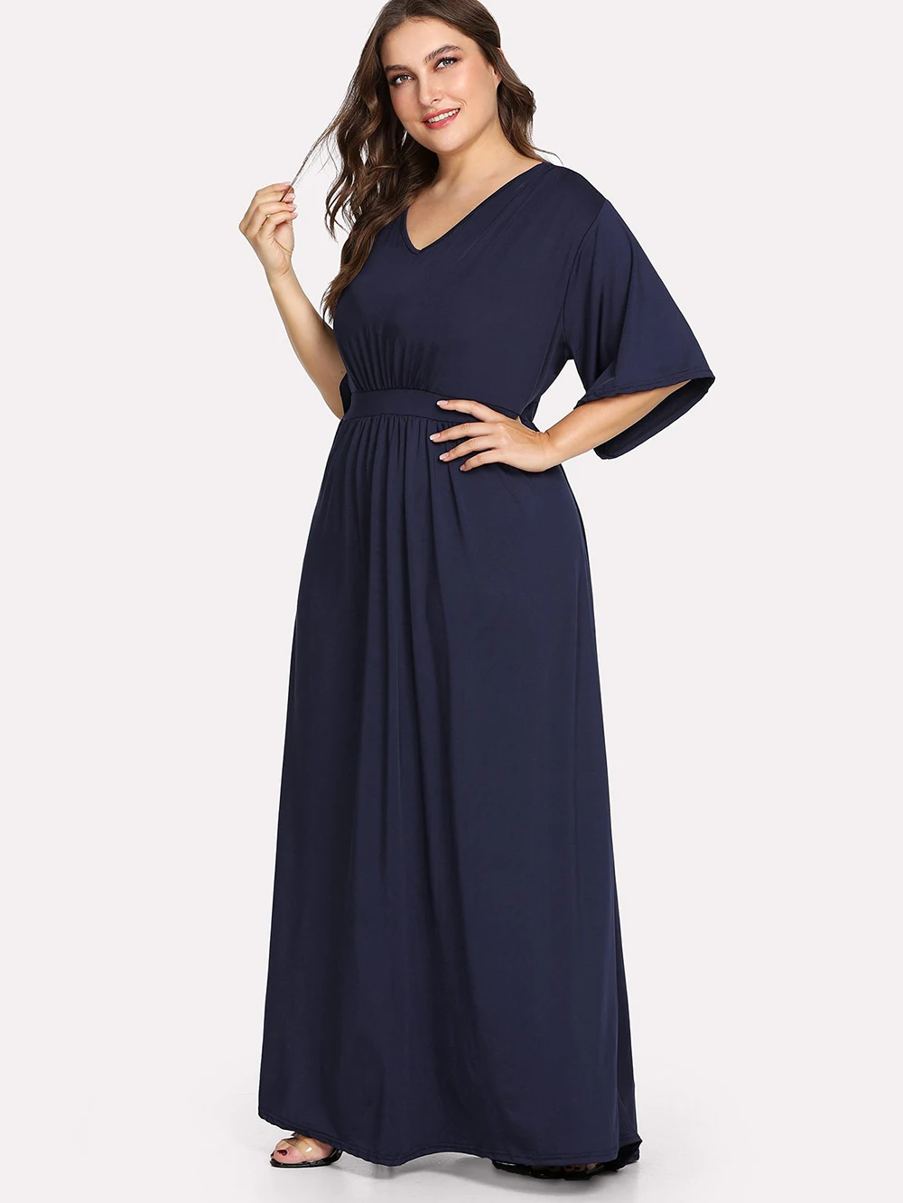 Фото Yileen Империя Глубокий V шеи платье плюс Размеры XL-6XL Для женщин Flare рукавом платья Yileen Империя Глубокий V шеи платье плюс Размеры XL-6XL Для женщин Flare рукавом платья