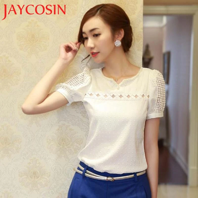 2017 Marketing Hot 1 PC Lady Women Lace Short Sleeve Shirt V Neck Doll Chiffon Blouse Tops En Mousseline Drop Shipping 711 |