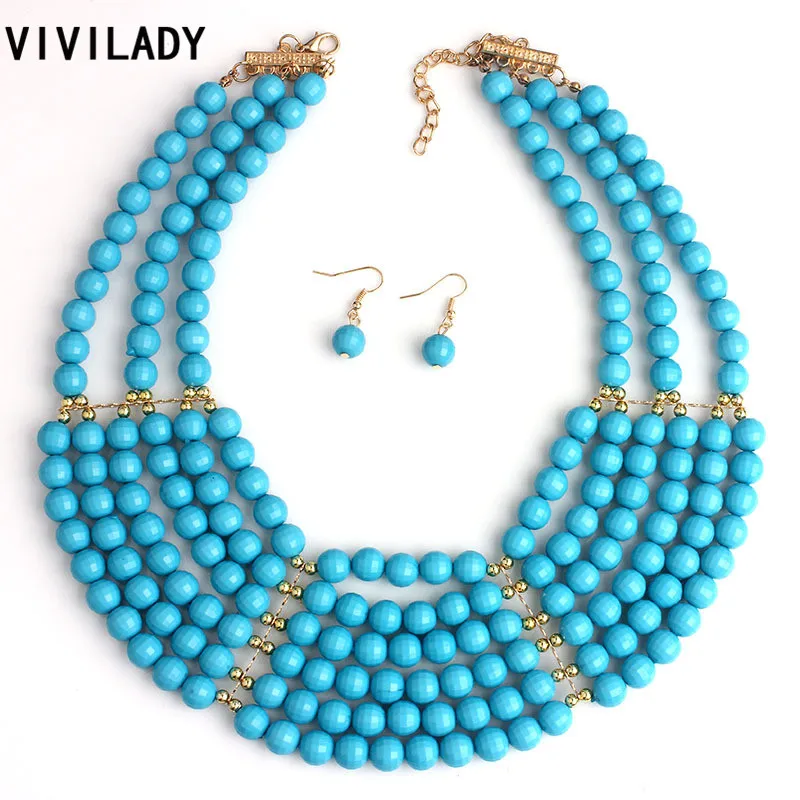 VIVILADY модный Африканский Свадебный бусины нагрудник слоев цепи Ювелирные наборы