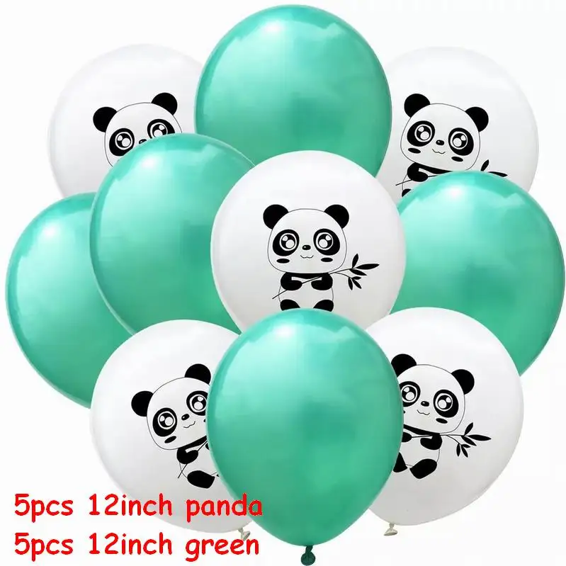 panda green 10 шт. латексные шары в черный горошек с рисунком панды из мультфильма, зеленые конфетти, Детские шары для дня рождения, украшения, принадлежности для тематической вечеринки - Цвет: panda green