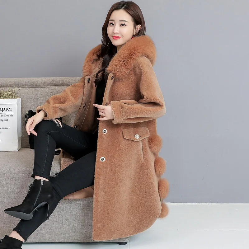LXUNYI Elegant Faux Fur Long Coats Women Thick Winter Jacket Casual Wide Waist Single Breasted Long Sleeve Faux Fur Coat Female