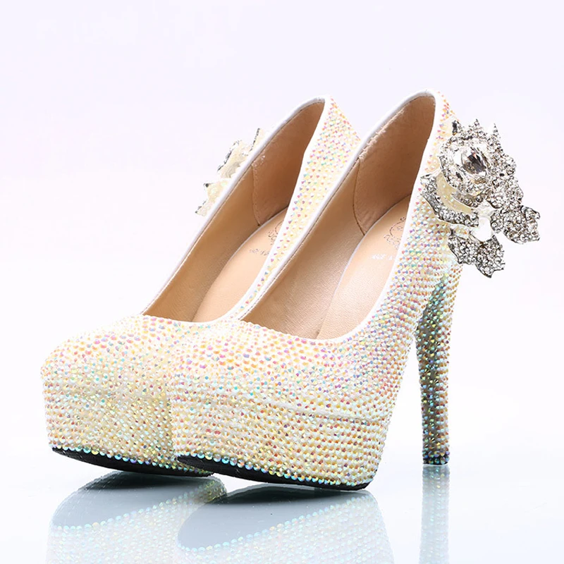 Белые свадебные туфли с кристаллами AB со сверкающими стразами женская обувь на
