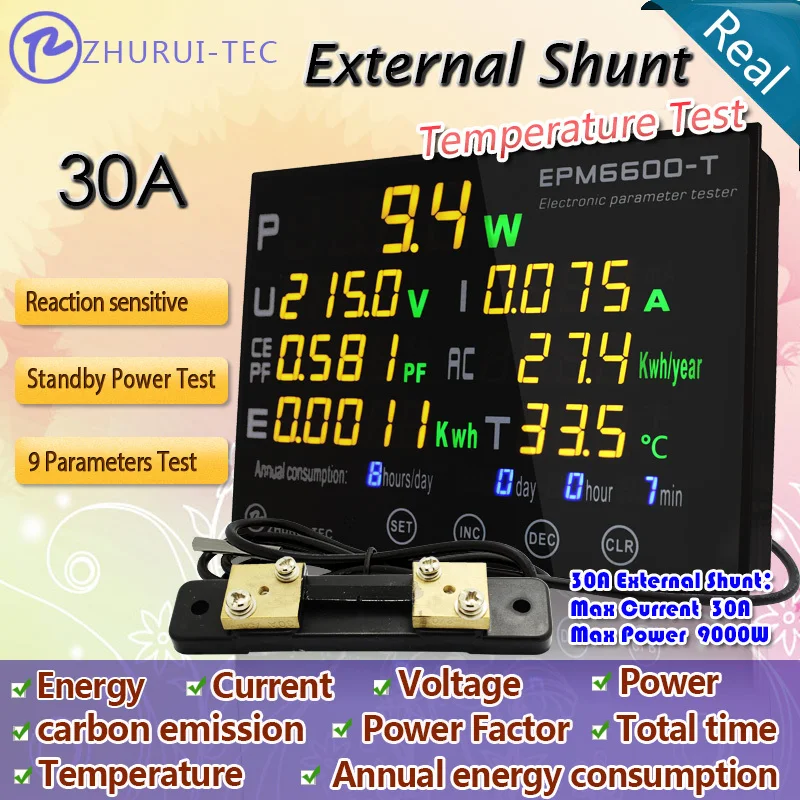 AC EPM6600 T /30A шунт/9 кВт Многофункциональный измеритель мощности монитор/термометр
