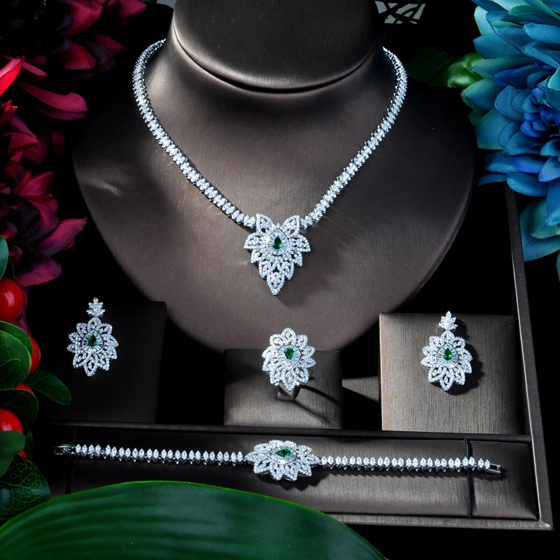 HIBRIDE Роскошные блестящие кубические циркониевые 4 шт. набор ювелирных изделий для