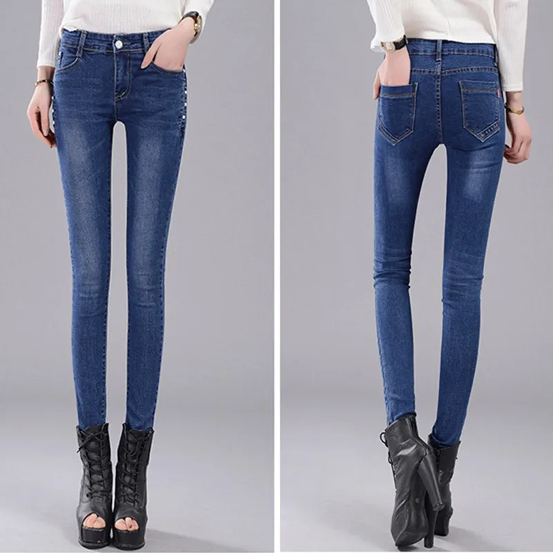 HIBAY Women's Denim Jeans Mid Waist Pencil Pants Stretch 2017 |