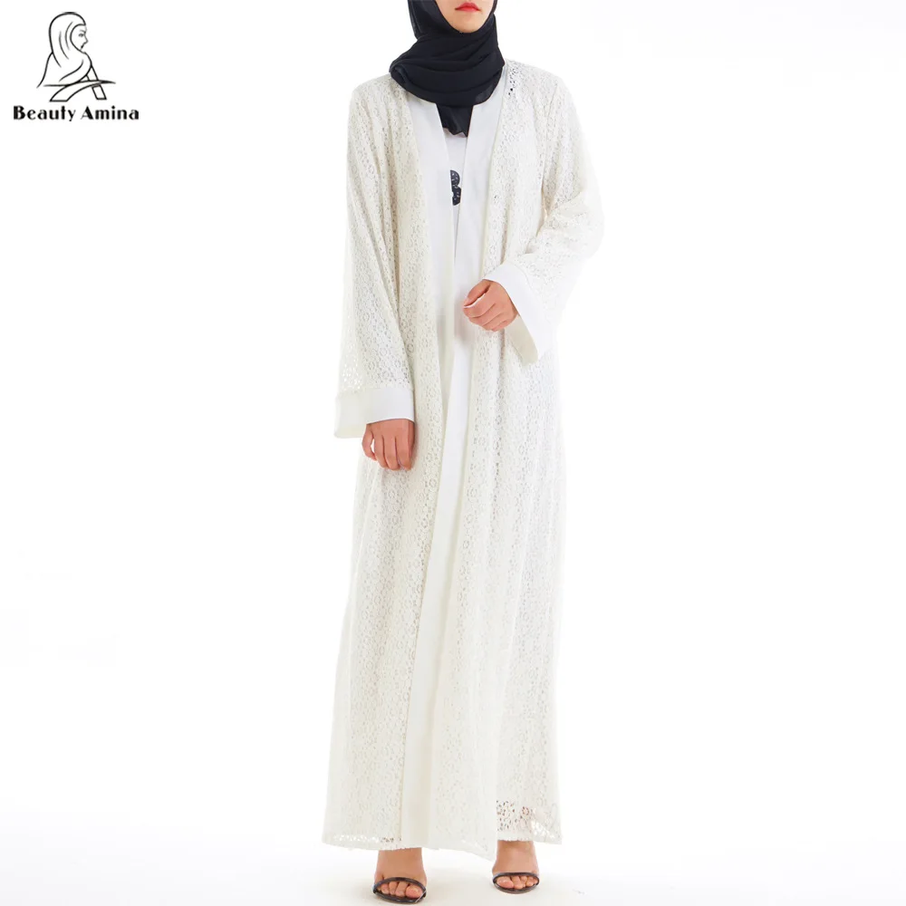 Женский мусульманский кружевной кардиган Abaya Maxi Prayer белая длинная верхняя одежда