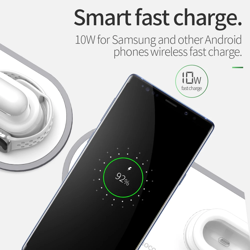 hoco 3 in 1 qi wireless charger pad for iphone 11 pro x xs max xr for apple watch 4 3 2 airpods 10w fast charge for samsung s10 free global shipping