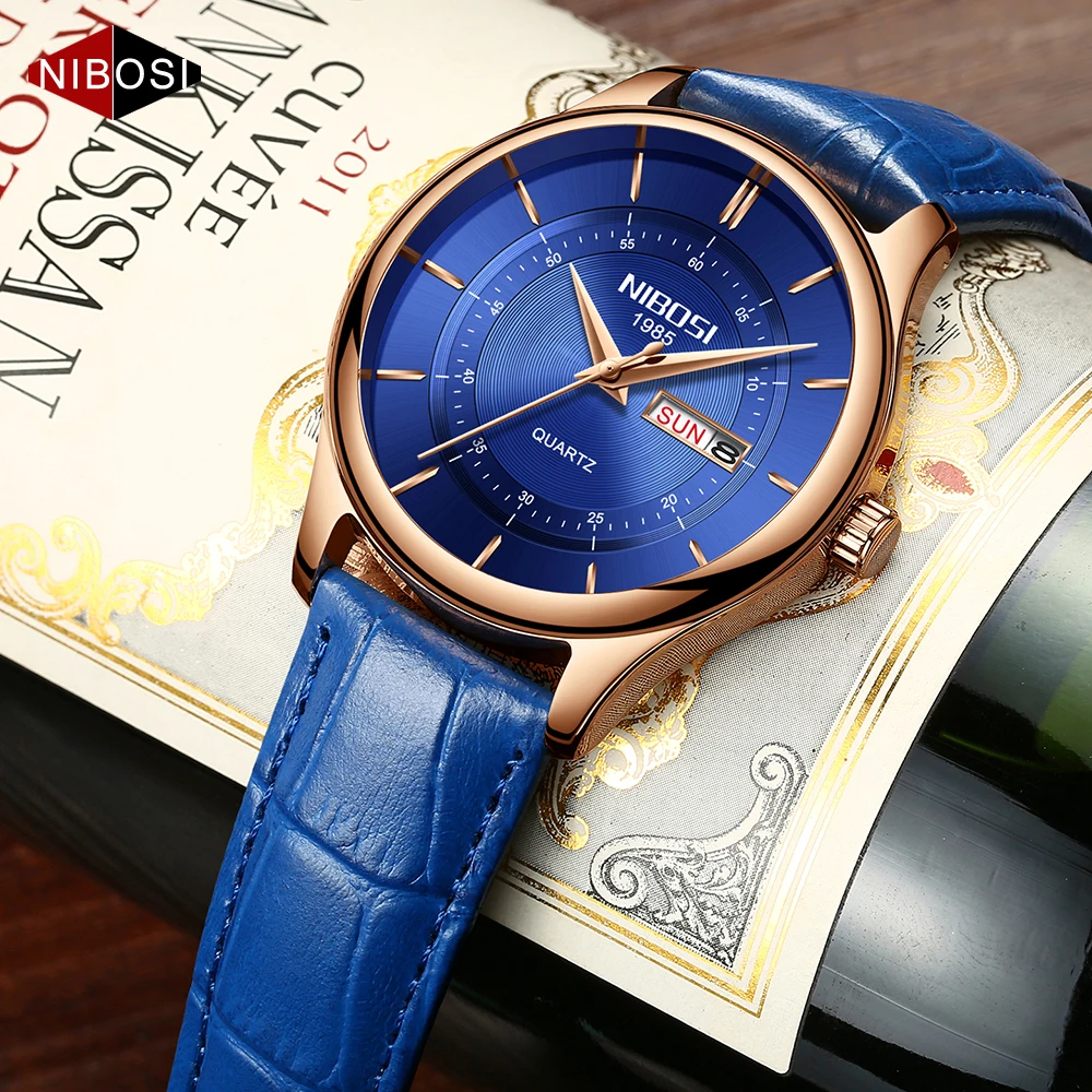 Nibosi Mens Simple Waterproof 30M Analog Quartz Business Casual Wrist Watch Women Men Retro Design Leather Band | Наручные часы