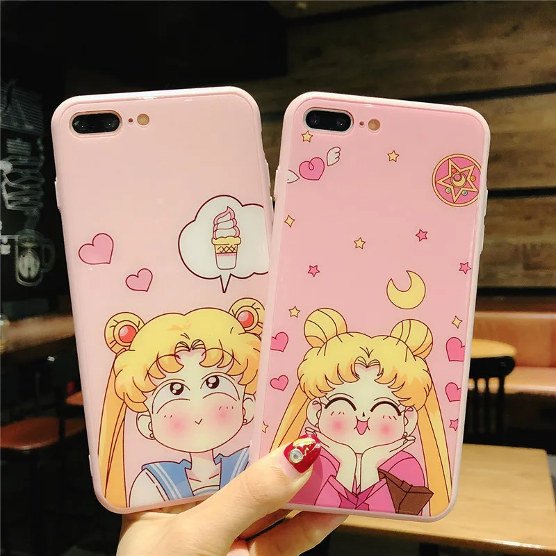 Жесткий стеклянный чехол Sailor moon для iPhone 7 задняя крышка из закаленного стекла