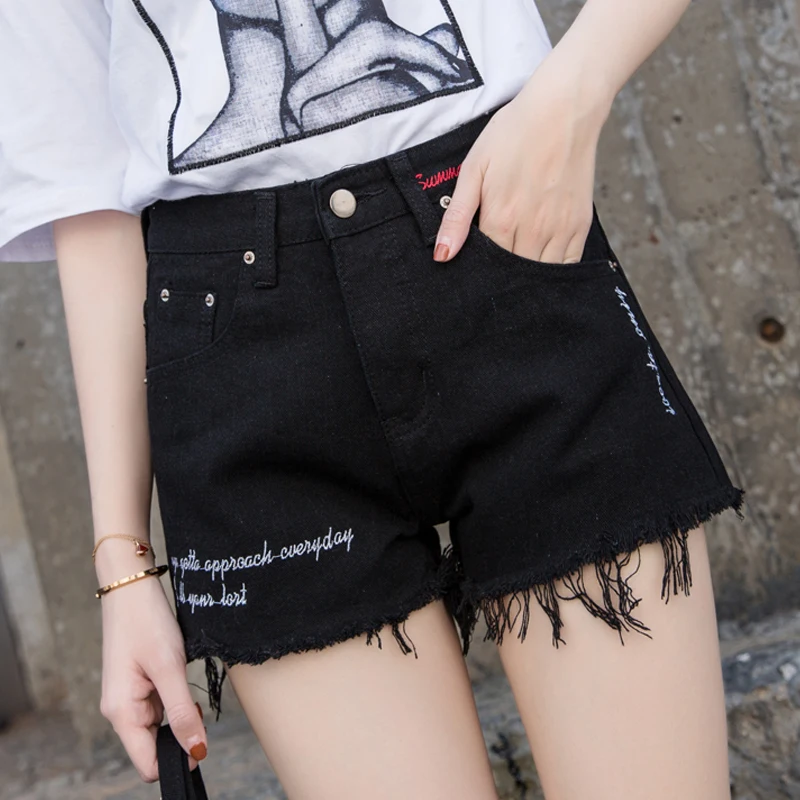 Женские джинсовые шорты с завышенной талией новинка 2019 свободные универсальные