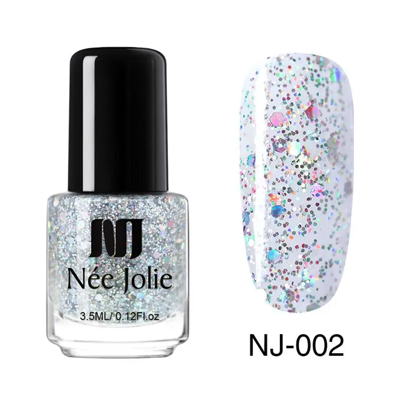 Glitter-002 NEE JOLIE лак для ногтей Хамелеон 3,5 мл чешуйчатые блестки лак для ногтей фиолетовый золотой Блестящий лак для ногтей черная основа - Цвет: Glitter-002