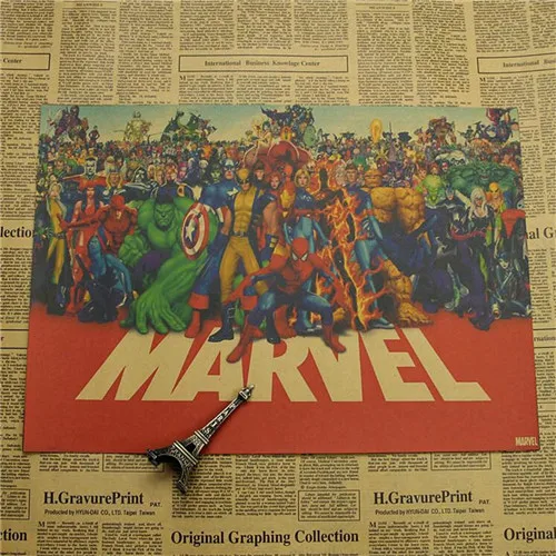 Винтажная Классическая серия супергероев Marvel Ретро плакат, крафт-бумага, бумага для бара, кафе, домашний декор, Настенная роспись, наклейка 42x30 см - Цвет: 6