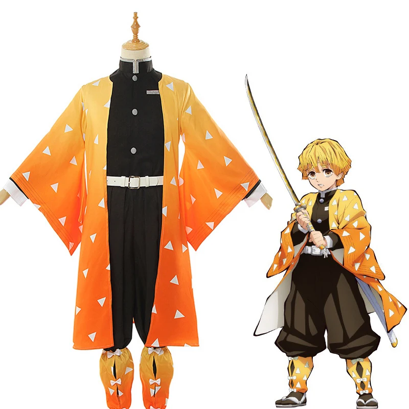 Аниме Kimetsu без Yaiba Костюмы для косплея Zenitsu Agatsuma карнавальный костюм Костюм