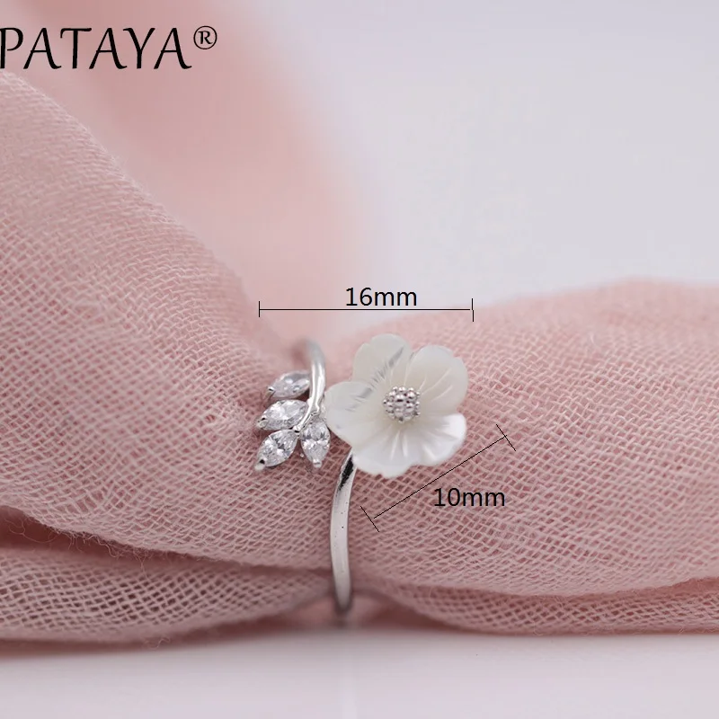 PATAYA Merry Christmas подарок на год модные золотые украшения Настоящее Белое золото ракушка Цветы Природный Цирконий вверх Открытые Кольца для женщин