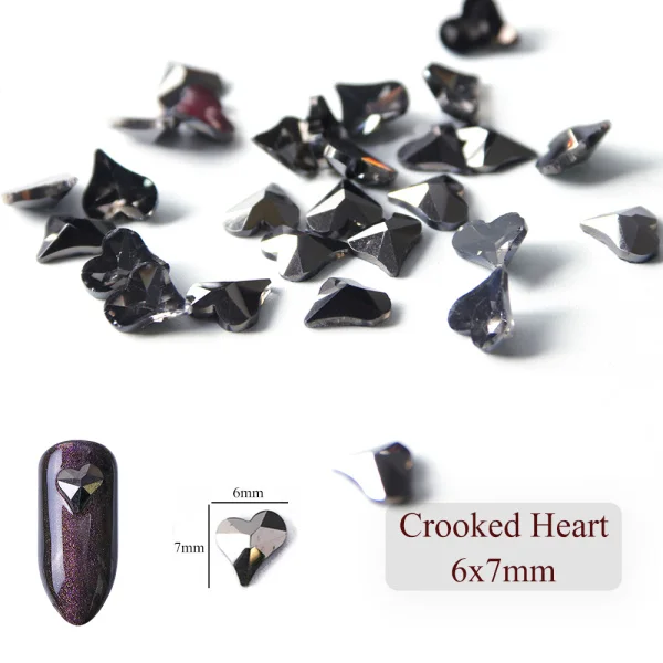 6x7mm Crooked Heart 10 шт., треугольные 3D Подвески в форме звезды, капли воды, Черный Кристалл, дизайн ногтей, стразы, сделай сам, с плоским дном, для маникюра, ювелирные изделия с алмазами, CH724 - Цвет: 6x7mm Crooked Heart