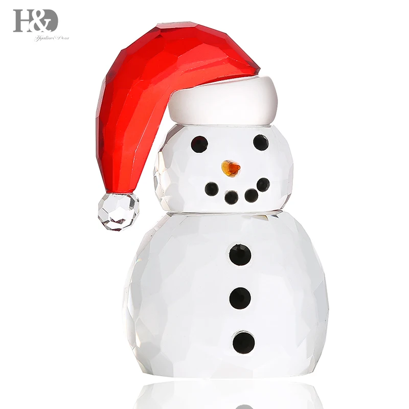 H& D X'mas Подарки Хрустальный Снеговик со шляпой статуэтки для сувенира Рождественская Праздничная Статуэтка коллекция орнамент декор стола ремесла