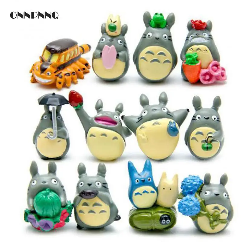 

12pcs/set Totoro Miniature Figurines Toy Kawaii Doll Japanese Animal Pvc Figure Ornaments Kids Gift fairy garden miniatures